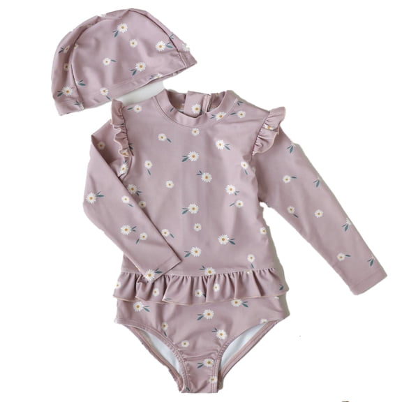 AJZIOJIRO Baby Girls Long Sleeve Ruffle Bathing Suits Toddler Infant Summer Floral Swimsuit UPF 50 Sun Protection Swimwear 6M-8T