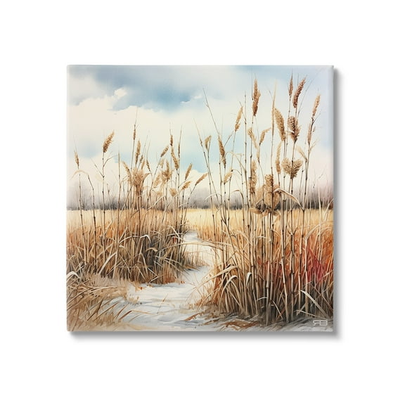 Stupell Industries Looming Beach Reeds Landscape Painting Gallery Wrapped Canvas Art Print Wall Art, 17 x 17