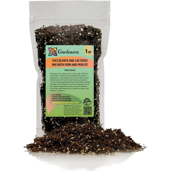 Gardenera Fern Perlite Soil Mix for Repotting and Planting Succulents and Cactuses - 1 Quart Bag