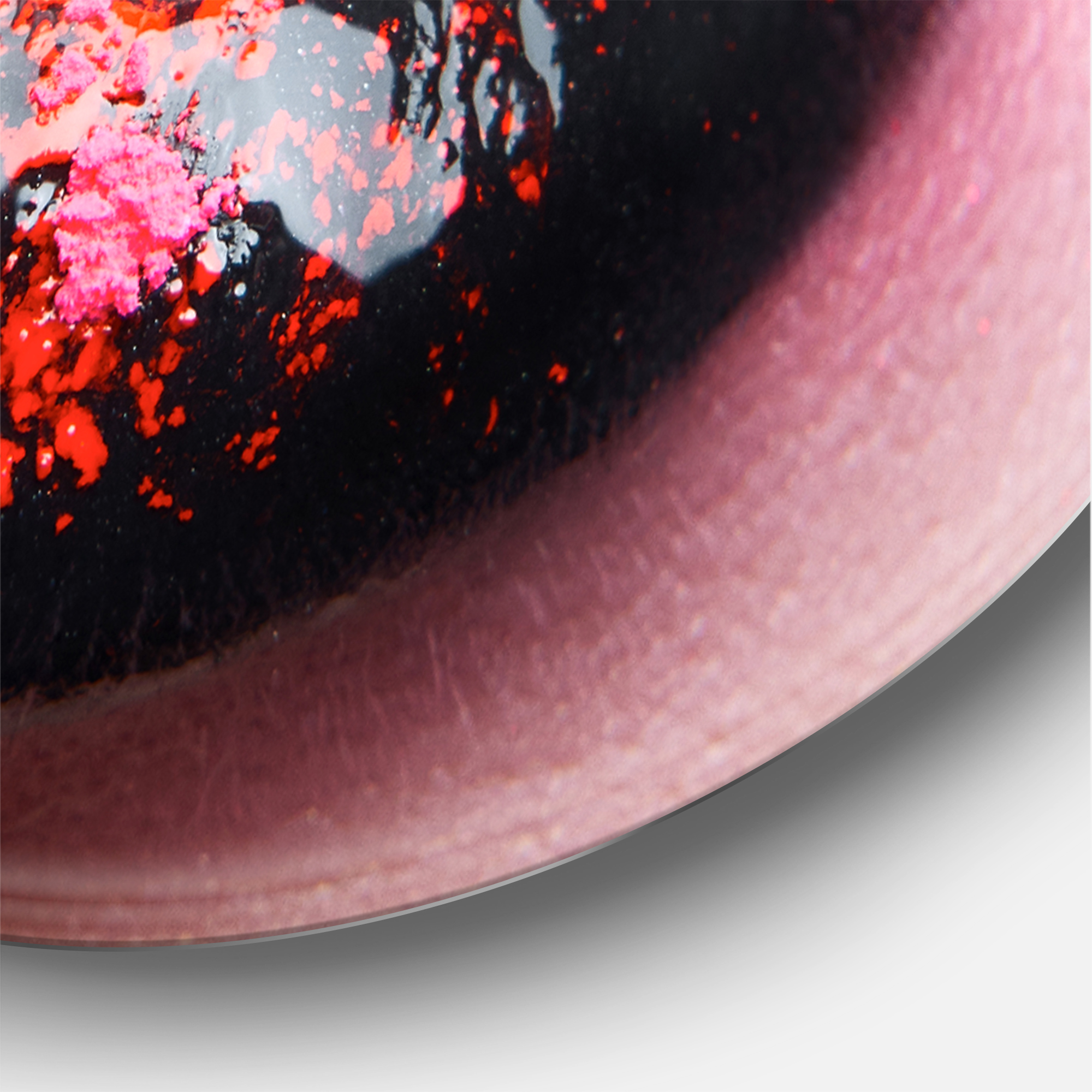 Designart 'Plump Woman Lips With Pink and Black' Modern Circle Metal Wall Art 29x29 - Disc of 29