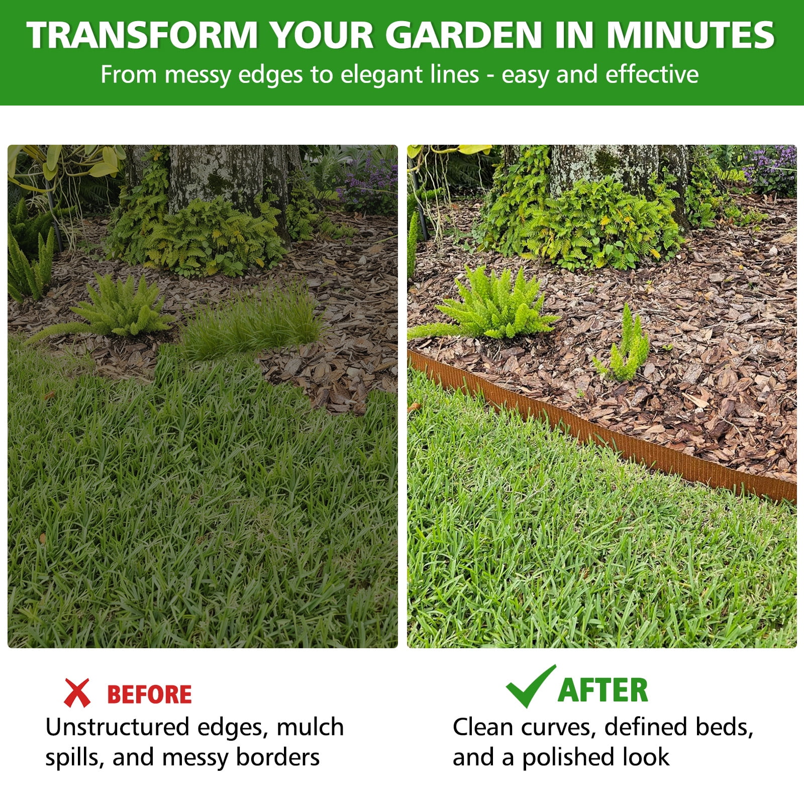 ROMUCHE Corrugated Garden Edging 12" x 50Ft, Flexible Metal Landscape Edging Border for DIY Flower Beds Lawn Yard Tree Surrounds Driveway