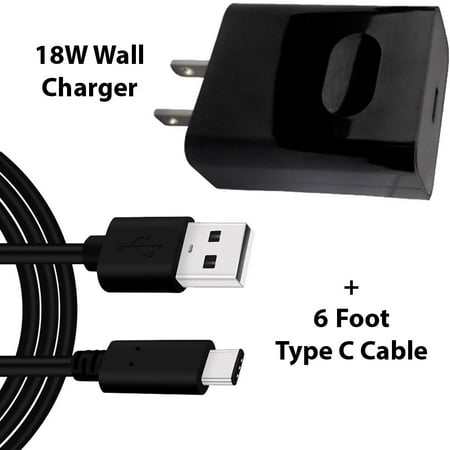 Gopro Quad Charger Moona USB Type-C 6 FOOT Cable QC 3.0 with 18W Rapid Fast Wall Charger for Samsung Galaxy S8 S8 Plus Note 8 S9, LG G6 G5 V30 V20, Pixel 2, HTC 10 U11 Nokia 8 Nexus 5x 6p, GoPro OnePlus 5 3T ()