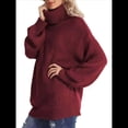 thumbnail image 3 of Suéter de Cuello Alto, Larga, Estilo Globo, Liso, para Mujer, para Invierno y Otoño. Vino Tinto XL, 3 of 5