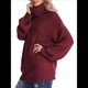 thumbnail image 3 of Suéter de Cuello Alto, Larga, Estilo Globo, Liso, para Mujer, para Invierno y Otoño. Vino Tinto XL, 3 of 5