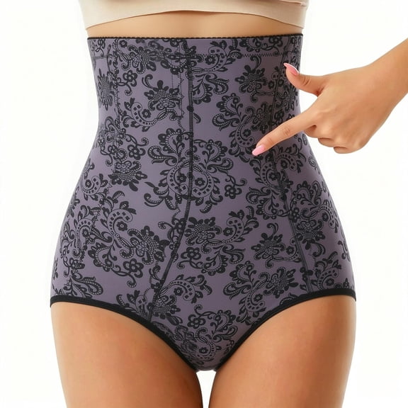 Hduncf Women's Plus Size Shapewear Stretchy High Waist Brief Tummy Control Butt-Lifting Underwear Purple L
