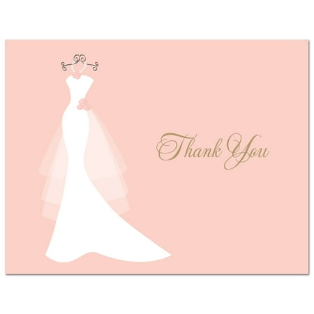 Pink Wedding Gown - Bridal Shower Folded Thank You Cards and Envelopes - 50 count