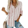 thumbnail image 2 of under 10.00 LYXSSBYX Womens Tops Long Sleeve under $15 Womens Fashion V Neck Striped Roll Up Sleeve Button Down Blouses Tops With Pocket Loose Shirt, 2 of 9
