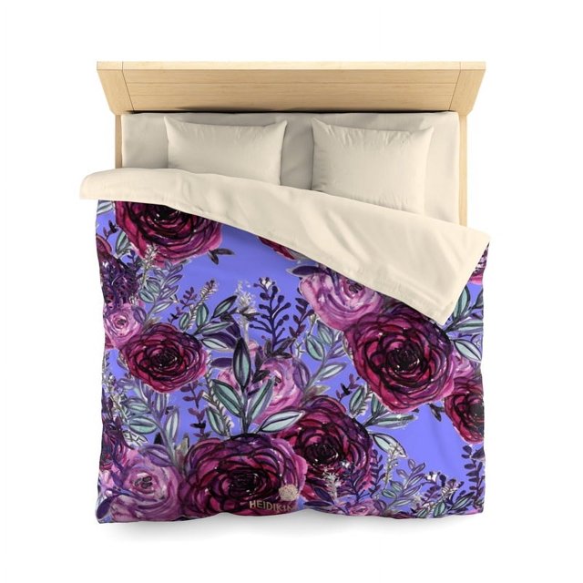 Funda Nórdica de Microfibra con Estampado Floral de Rosas Moradas para Cama Twin/Queen