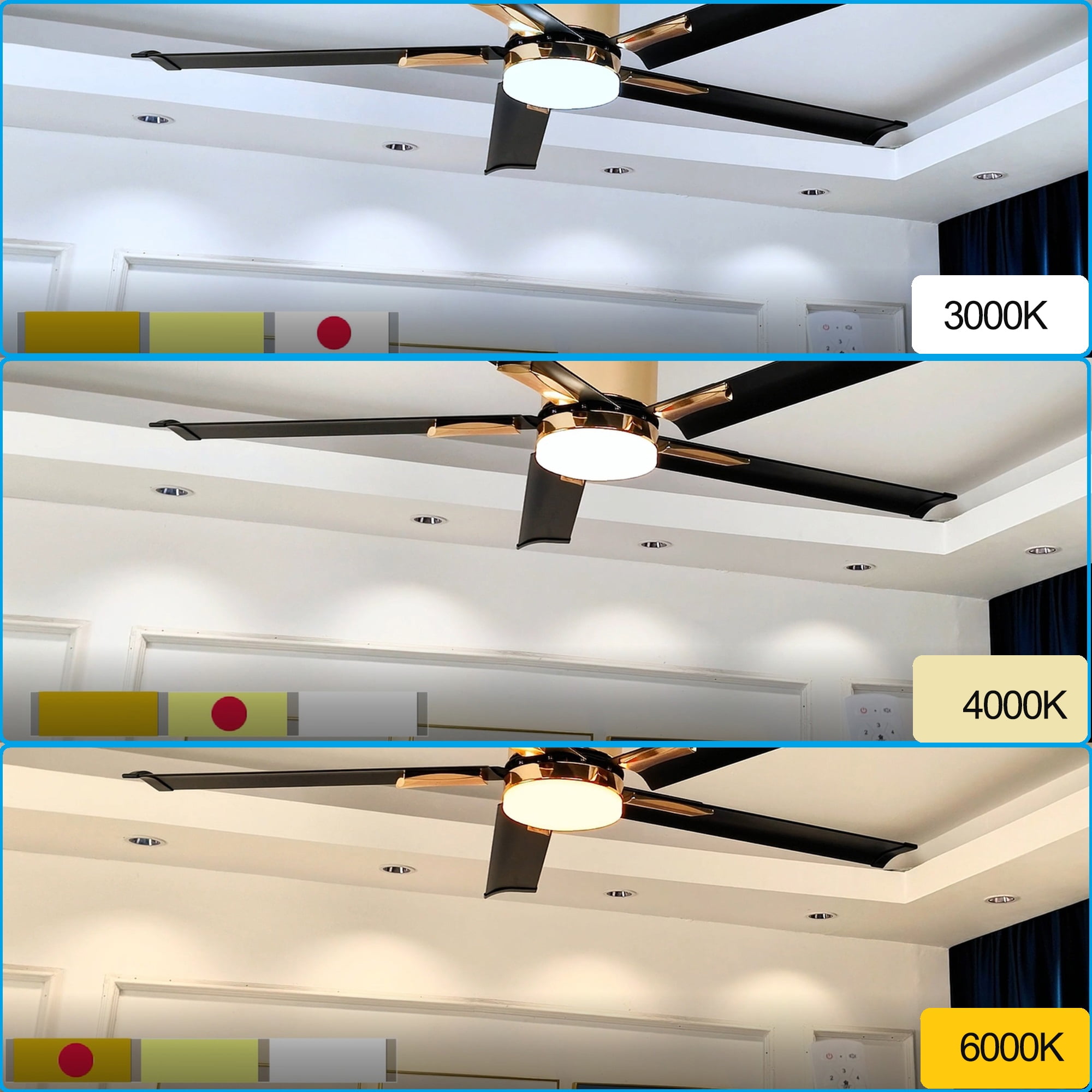 GULICA 52 Inch Ceiling Fan with Light, with 5 Aluminum Blades, Remote and APP Contorl, Dimmable  Light, Quiet Reversible Copper DC Motor for Bedroom, Living Room, Apartment, Champagne Gold and Black