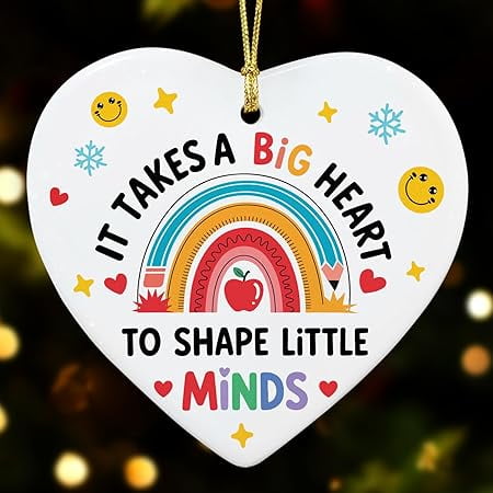 NewEleven Heartfelt Gift for Teachers Christmas It Takes a Big Heart Ceramic Ornament, Appreciation Keepsake Decoration