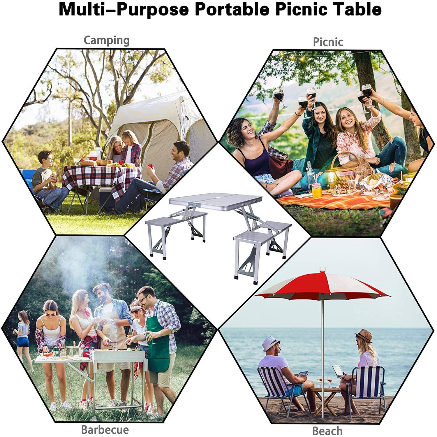 Picnic Table Folding Camping Table Chair Set with 4 Seats Chairs and Umbrella Hole - image 2 of 5