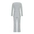 thumbnail image 5 of ShomPort Womens Knit Pajamas Sets Loungewear Two-Piece Sleepwear Casual Pjs Tops and Wide Leg Ribbed Pants (Gray), 5 of 6