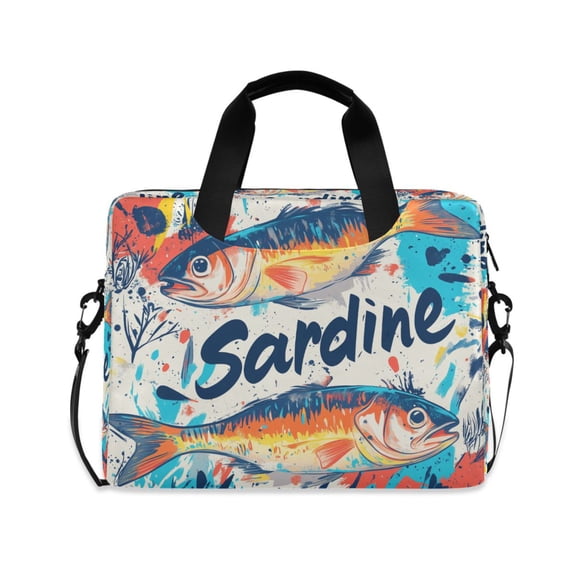 FORMRS 16" Laptop Bag Carrying Sleeve Case with Handle Travel Shoulder Briefcase, Yellow Sardines Pattern