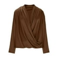 thumbnail image 6 of Ltctricy Blouses for Women Dressy Casual Long Sleeve Crossover Deep V Neck Ruched Business Work Tops Loose Party Shirts(Brown,Small), 6 of 6