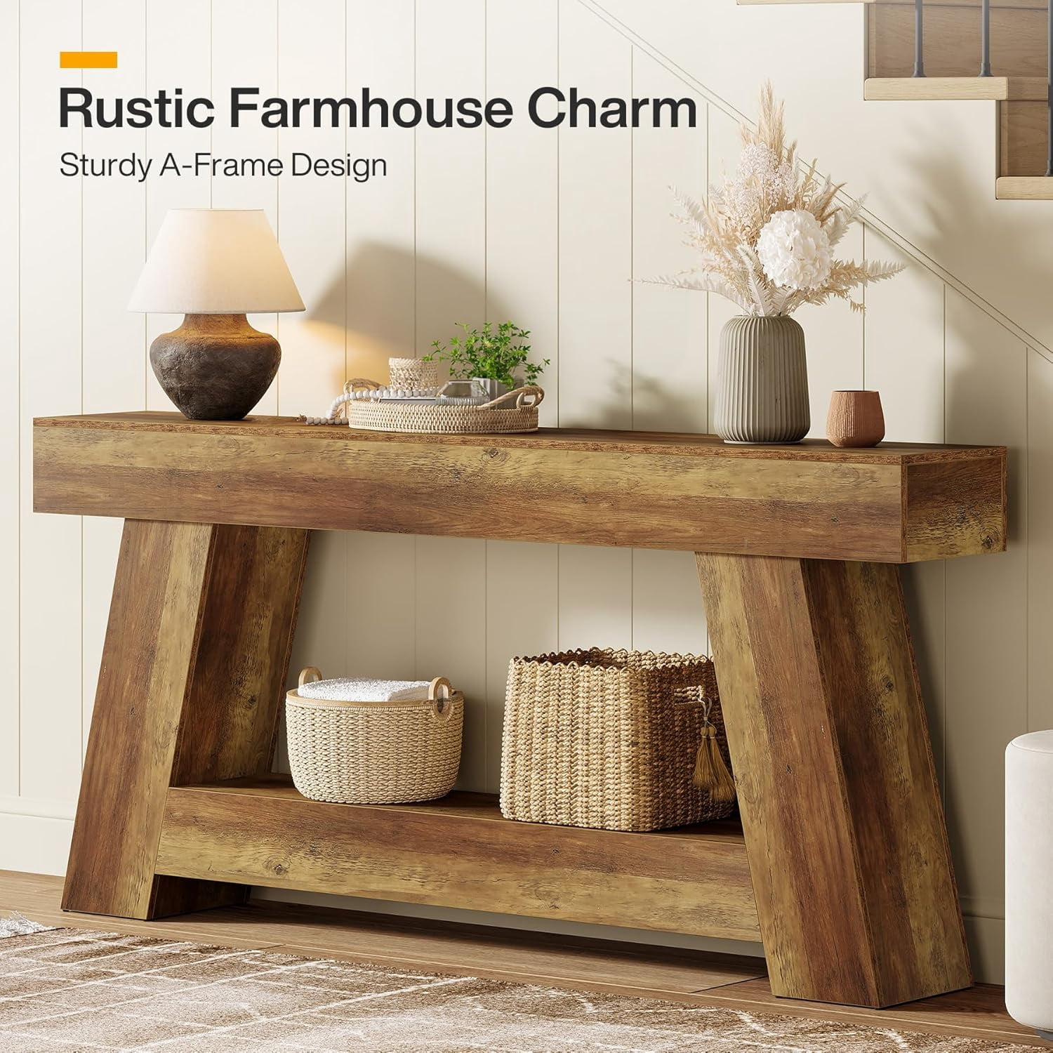 Tribesigns 70.86" Extra Long Sofa Console Table, Farmhouse 2-Tier Wooden Behind Couch Table for Entryway (Rustic Brown)