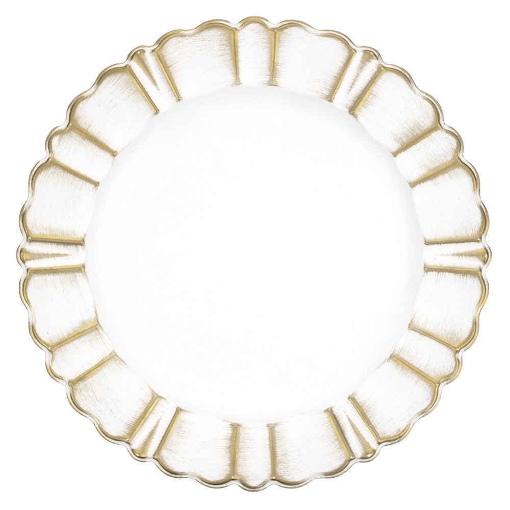 Koyal Wholesale 13" White and Gold Scallop Charger Plates, Antique