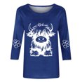 thumbnail image 3 of WCMZJ 3/4 Length Sleeve Womens Tops Cute Trendy Graphic Tees Loose Fit Crewneck T Shirts Highland Cow Print Shirt 2025 Blue XL, 3 of 3