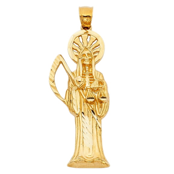 Ioka-14K Yellow Gold Religious Santa Muerte Charm Pendant For Necklace or Chain