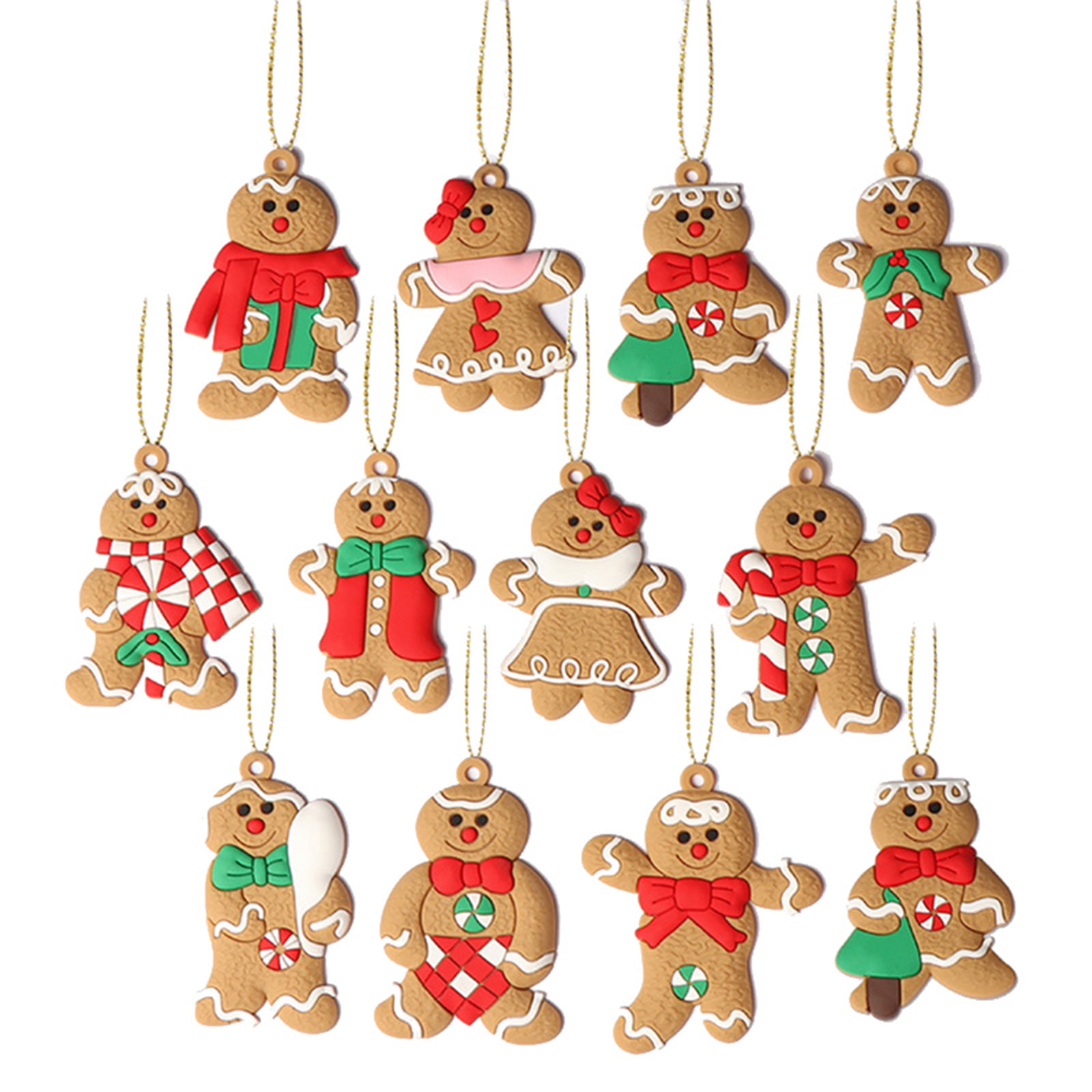 12Pcs Gingerbread Man Ornaments for Christmas Tree Decorations Hanging Pendant