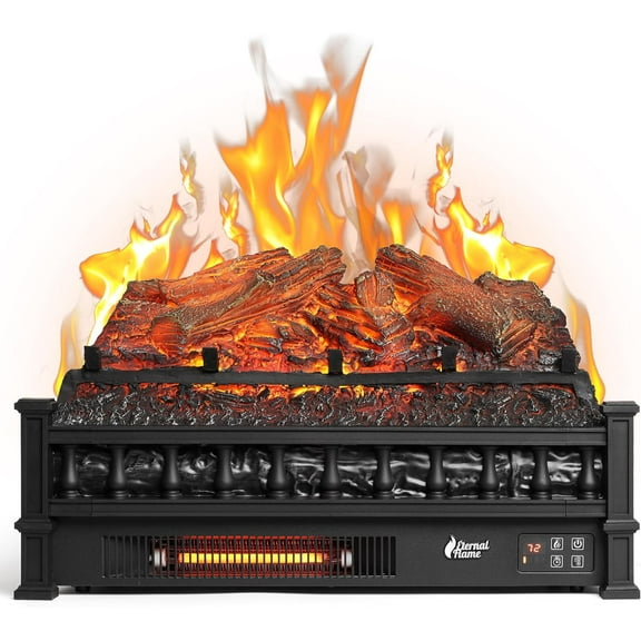 TURBRO Eternal Flame Infrared Electric Fireplace Logs, 23" Remote Control Fireplace Insert Log Heater, Realistic Lemonwood Ember Bed, Thermostat, Timer, 1500W Black