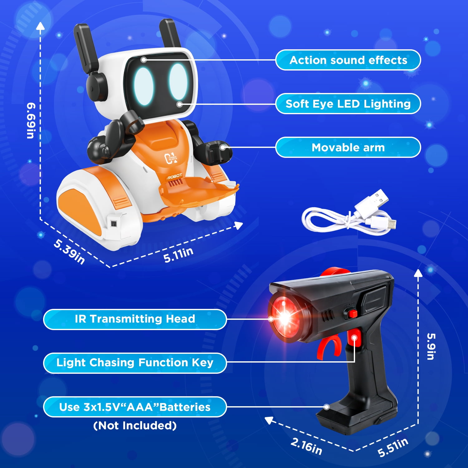 HopeRock Robot Toy for Kids 2-6, 2.4GHz Remote Control Robot with Infrared Tracking, Music & LED Eyes, Movable Arm , Electronic Toys Christmas Birthday Gift for Boys & Girls Ages 3-6.