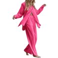thumbnail image 1 of SAYOO Trajes casuales para mujeres, blusa de manga larga con solapa de color sólido + pantalones elásticos SAYOO moda, 1 of 3