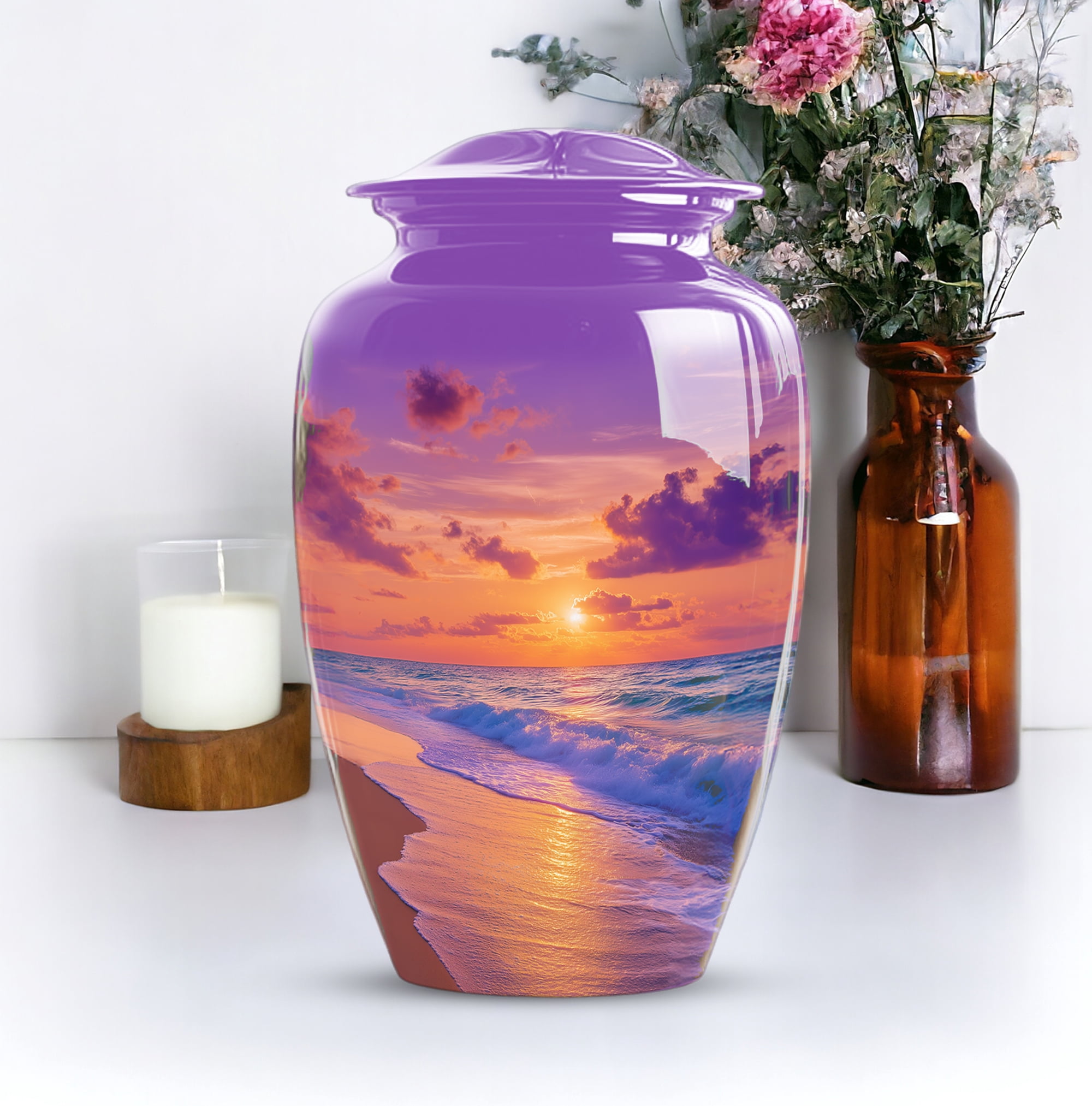 Beach Urn For Ashes For Women - Sunset Cremation Urns For Human Ashes Adult Female - Large Memorial Urns For Men - Funeral Ash Holder ( Size:- 10 Inch )