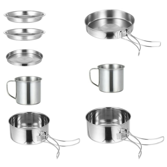 WHAMVOX Batterie de Cuisine de Camping Portable en Acier Inoxydable Durable, Idéale pour les Activités de Plein Air, Argent