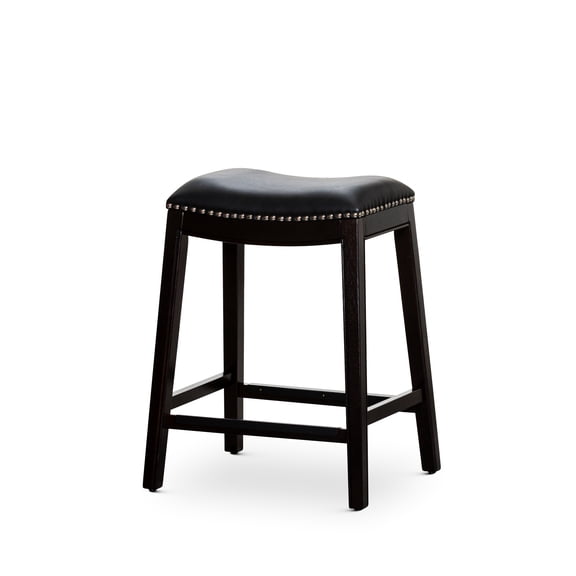 24" Counter Stool, Black Leather Seat - Fade Stool With Bonded Classic Design