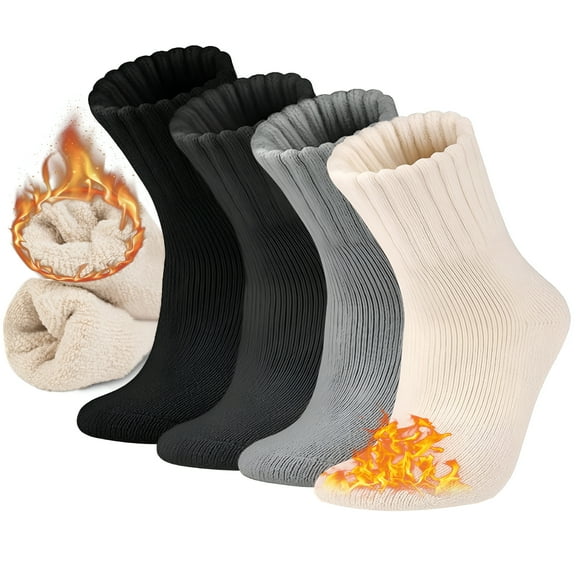 TELOLY 4 Pairs Womens Merino Wool Boot Socks, Thermal Thick Winter Warm Cozy Hiking Work Boot Socks