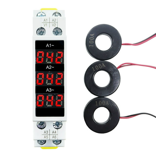 Indicateur de Mesure de Courant Modulaire Triphasé à Affichage Numérique sur Rail Mini-Din