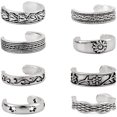 thumbnail image 4 of Paquete de 8 anillos de plata para dedos de los pies para mujeres, juego de anillos de dedo abiertos para niñas adolescentes, anillos para los pies, joyería bohemia para sandalias de verano, play, 4 of 5