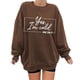thumbnail image 2 of ICHUANYI Clearance Women's Fashion Sweatshirts Long Sleeved English Printed Pullover Fall Crewneck Sweatshirt(Coffee, XXL) ICHUANYI WER2023081514189, 2 of 5