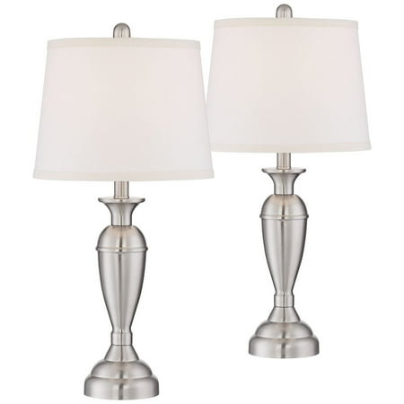 Regency Hill Modern Table Lamps Set Of 2 Brushed Steel Metal White Regency Hill Modern Table Lamps Set Of 2 Brushed Steel Metal White Drum Shade For Living