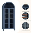 thumbnail image 6 of Farmhouse 5 Tier Bookcase Display Shelf, with Adjustable Shelf and 2 Large Glass Doors, Arched Kitchen Pantry Cabinet, Versatile Storage Cupboard, Night Blue, 6 of 8