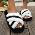 thumbnail image 5 of ZVNAΖH Women's Winter Thick Sole Plush Slippers Warm Fluffy Crisscross Strap Indoor Outdoor House Shoes, 5 of 9