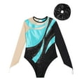 thumbnail image 3 of YONGHS Kids Girls Long Sleeve Gymnastic Leotard One Piece Bodysuit with Hair Scrunchie Turquoise&Black 10, 3 of 5