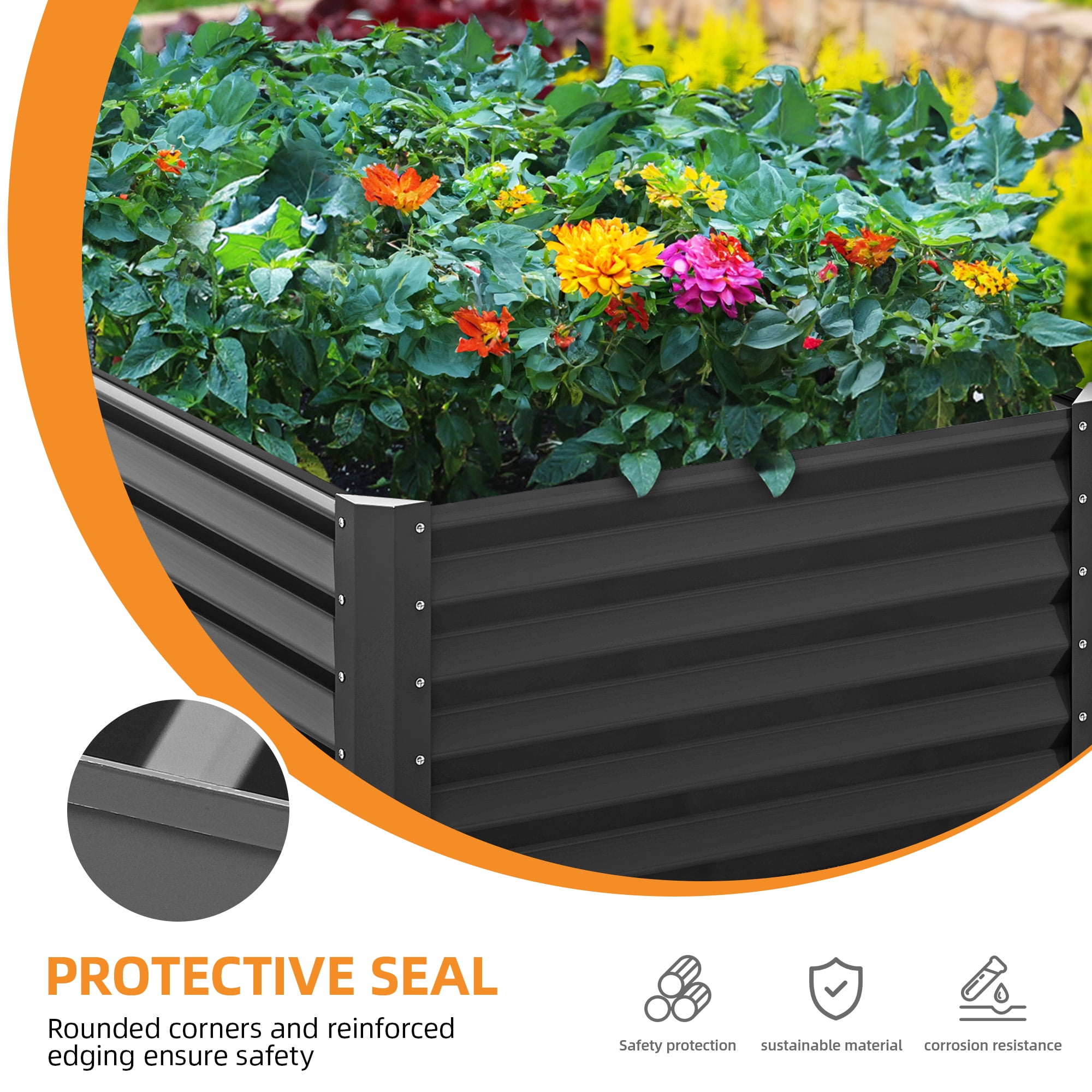 Uforic 2-Pack 6ftx3ftx1ft Large Raised Garden Bed Kit,Outdoor Galvanized Metal Patio Planter Box with Safety Rubber & Gloves,,Black