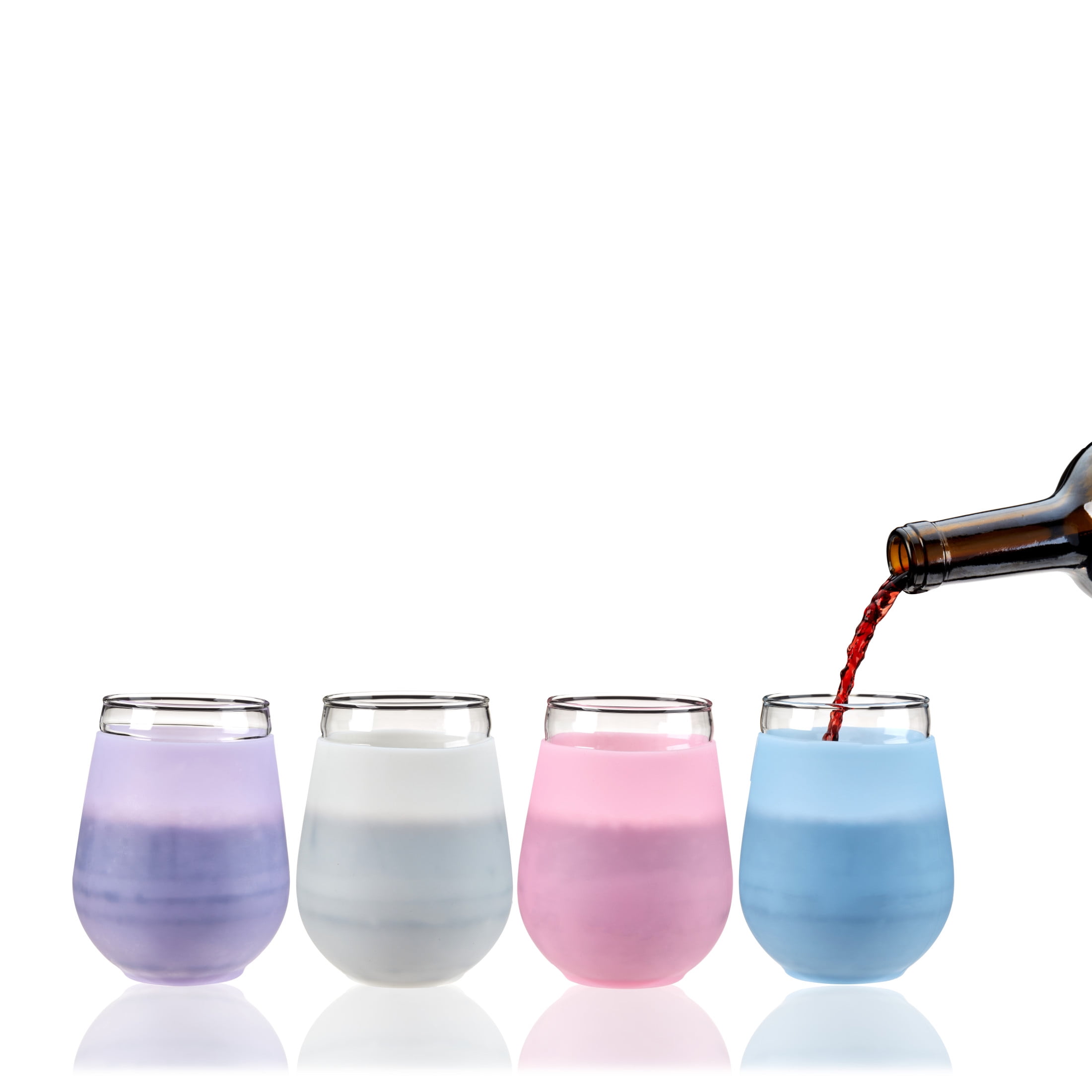 True Silicone Wrapped Stemless Wine Glasses, 16oz Set of 4 Multicolor
