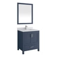 thumbnail image 2 of Ayna Decors Rooh 30 in Navy Blue Bathroom Vanity Set with White Quartz Countertop, Brass Faucet, & 30 in Matching Mirror | Pop-Up Drain & P-Trap Included | Brushed Nickel Hardware | AVR30NB3122, 2 of 10