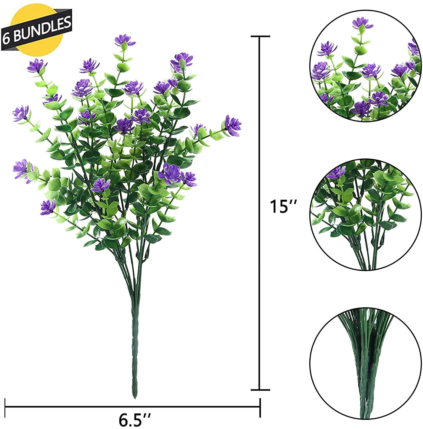 Artificial Flowers Outdoor Fake Flowers for Decoration UV Resistant No Fade Faux Plastic Plants Garden Porch Window Box Décor (6 Bundles, 4#White)