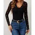 thumbnail image 4 of Women'S Floral Embroidery Mesh Lace V Neck Long Sleeve Top Black XXL, 4 of 9