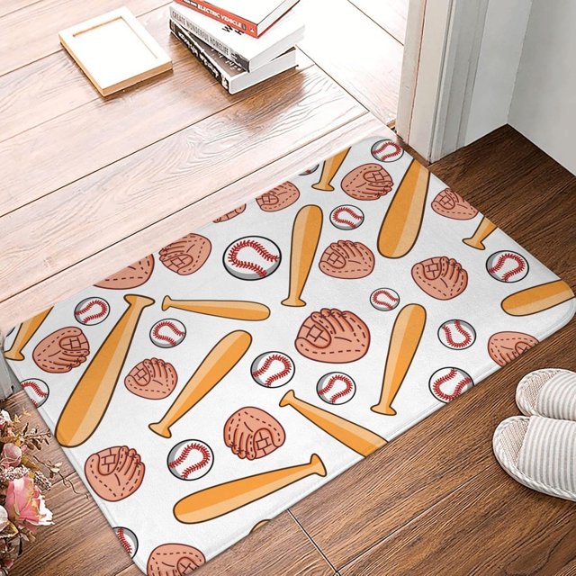 Front Door Mat Cartoon Baseball Glove Bedroom Entryway Rug Non-Slip Washable Indoor Carpet Doormat Decorative Low Profile Area Rug for Home Living Room Bedroom Laundry Floor Decor, 24 x 16 Inch