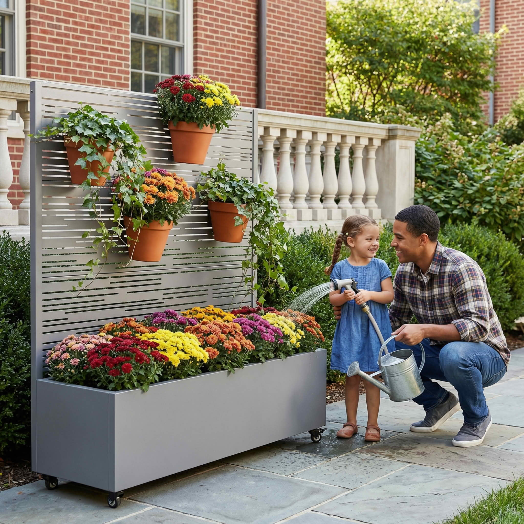 MAYEERTY 47X47" Metal Outdoor Gray Privacy Screen with Planter Box for Backyard & Garden, 3 Piece Set