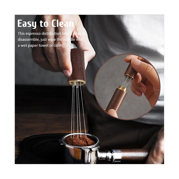 Qtmnekly Espresso Coffee Stirrer, 8 Needles Espresso Stirrer with Natural Wood Handle, Espresso