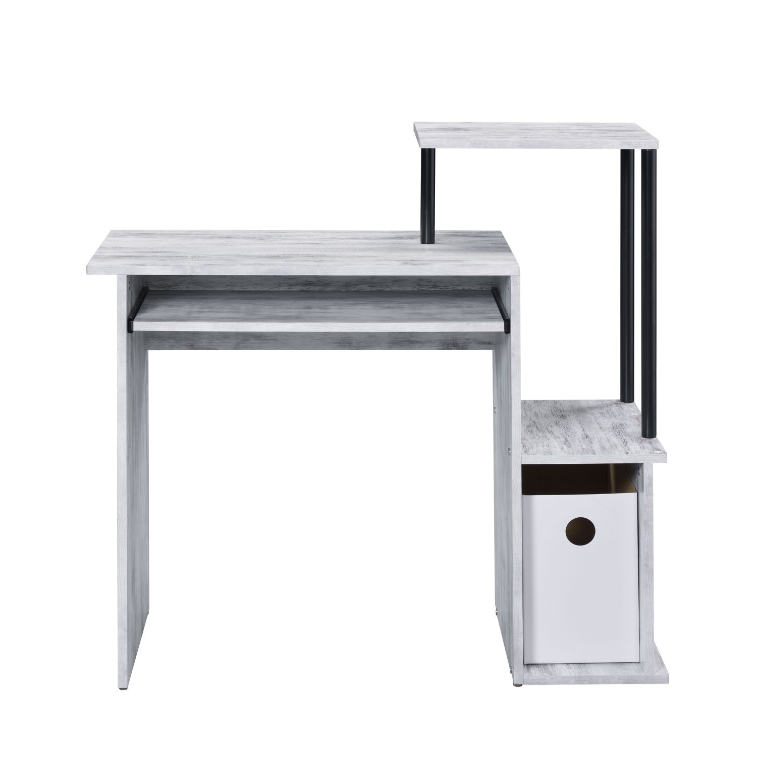 Computer Desk with Keyboard Tray, Rectangular Home Office Desk with 2 Open Shelves and Paper Drawer, Wood and Metal Writing Desk, 37.5 in Wide