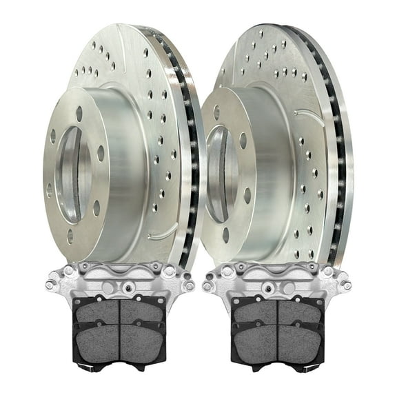 AutoShack Front Drilled & Slotted Brake Rotors Premium Ceramic Brake Pads Calipers | Replacement for 2003-2005 Toyota 4Runner 4.0L 4.7L 4WD RWD | Zinc Coated | 8-PC Brake Kit | SilverShield Pro