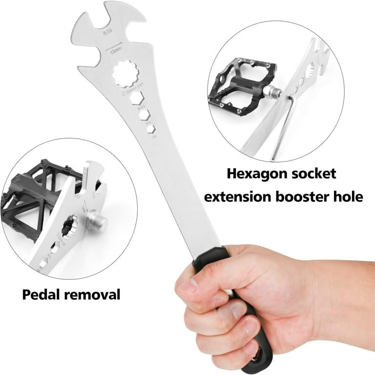 Heavy Duty Multi use Extra Long Handle Bicycle Pedal Wrench Tool with Hexagon Hole for 15mm 9 16 Pedals Bike Pedal Removal Spanner