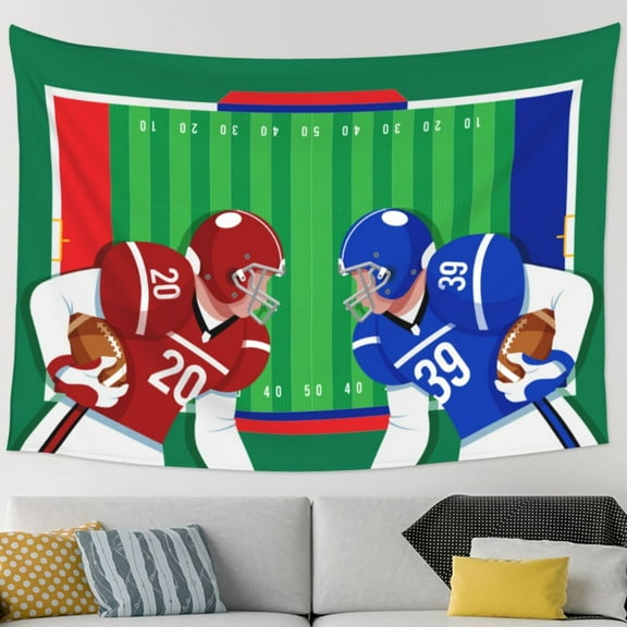 TEQUAN American Football Sports Players Pattern Large Tapestry, Aesthetic Tapestries Wall Hanging for Bedroom Living Room College Dorm Decor, 90 x 60 inches