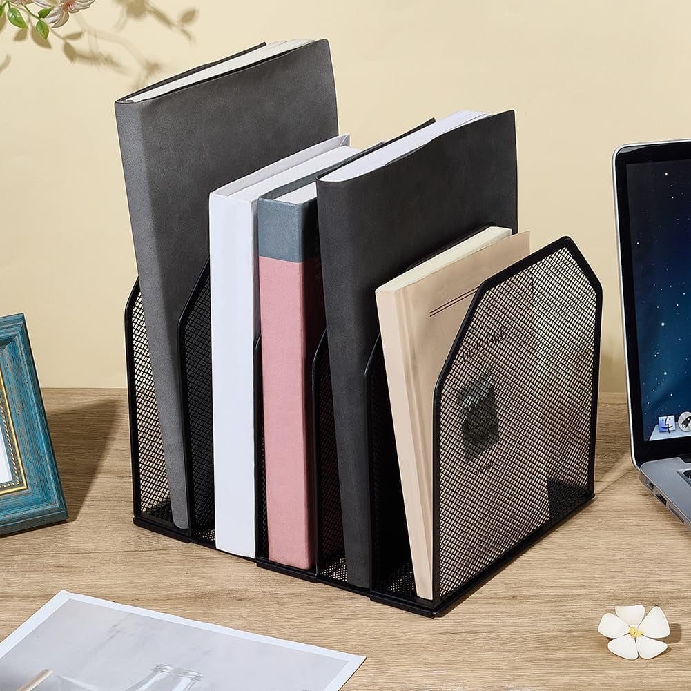 1 Pc Metal 5 Section File Folder Organizer for Desk Black Detachable Book Stand File Holder Organizer Vertical Desktop Organizers